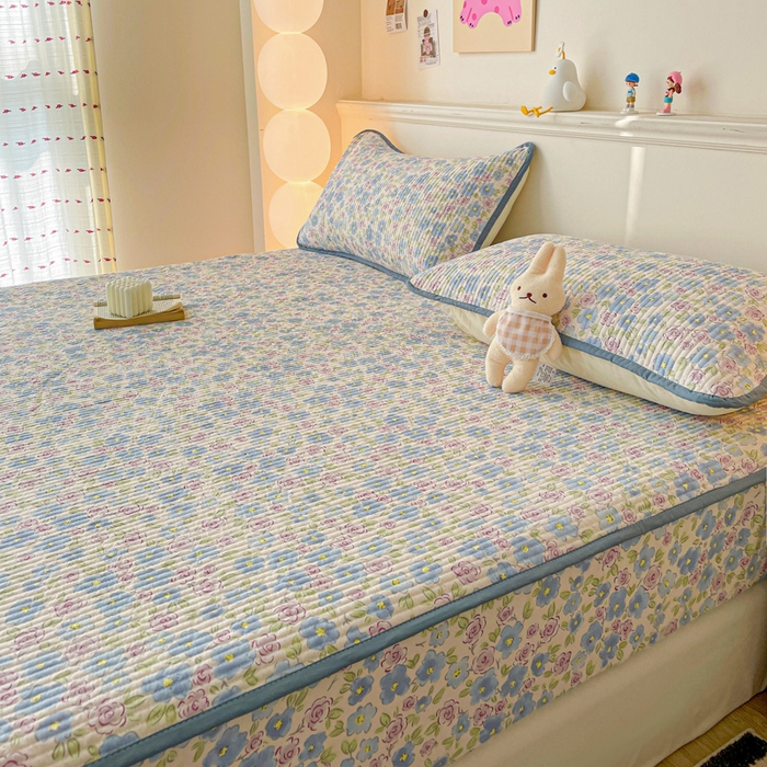 91家纺网 家纺一手货源 找家纺 富馨莱 2025春夏新款A类母婴级全棉纯棉夹棉床笠 紫藤花开