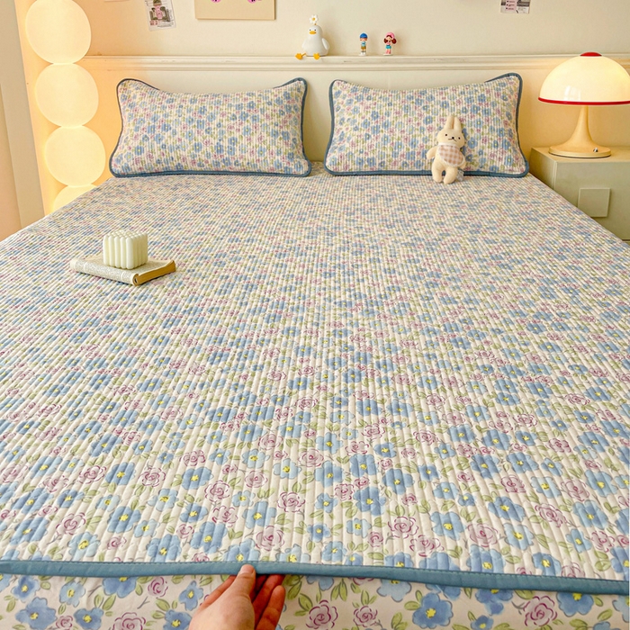 91家纺网 家纺一手货源 找家纺 富馨莱 2025春夏新款A类母婴级全棉纯棉夹棉床笠 紫藤花开