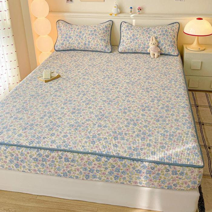 91家纺网 家纺一手货源 找家纺 富馨莱 2025春夏新款A类母婴级全棉纯棉夹棉床笠 紫藤花开