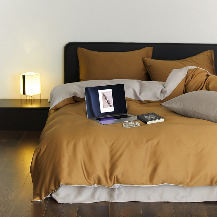 91家纺网 家纺一手货源 找家纺 （总）禾时  2025新款奥地利进口兰精天丝莱赛尔四件套纯色双拼三件套