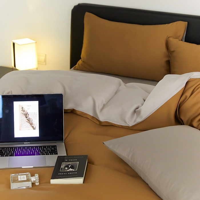 91家纺网 家纺一手货源 找家纺 （总）禾时  2025新款奥地利进口兰精天丝莱赛尔四件套纯色双拼三件套