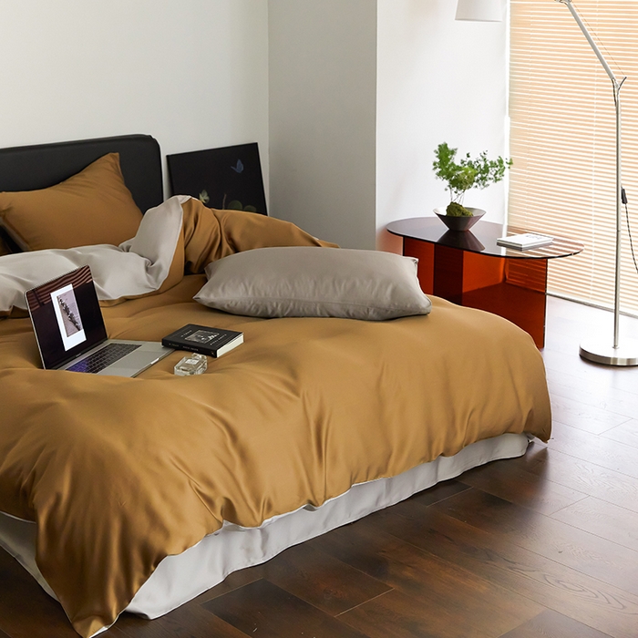 91家纺网 家纺一手货源 找家纺 （总）禾时  2025新款奥地利进口兰精天丝莱赛尔四件套纯色双拼三件套