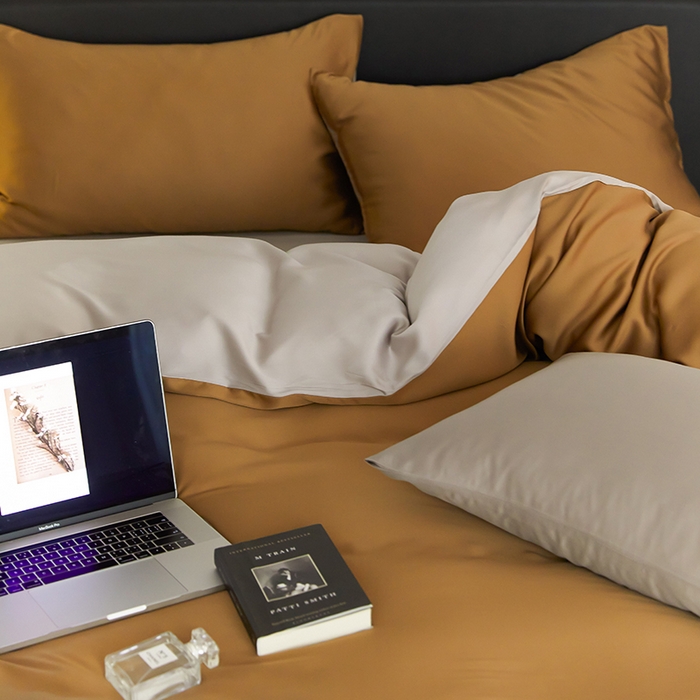 91家纺网 家纺一手货源 找家纺 （总）禾时  2025新款奥地利进口兰精天丝莱赛尔四件套纯色双拼三件套