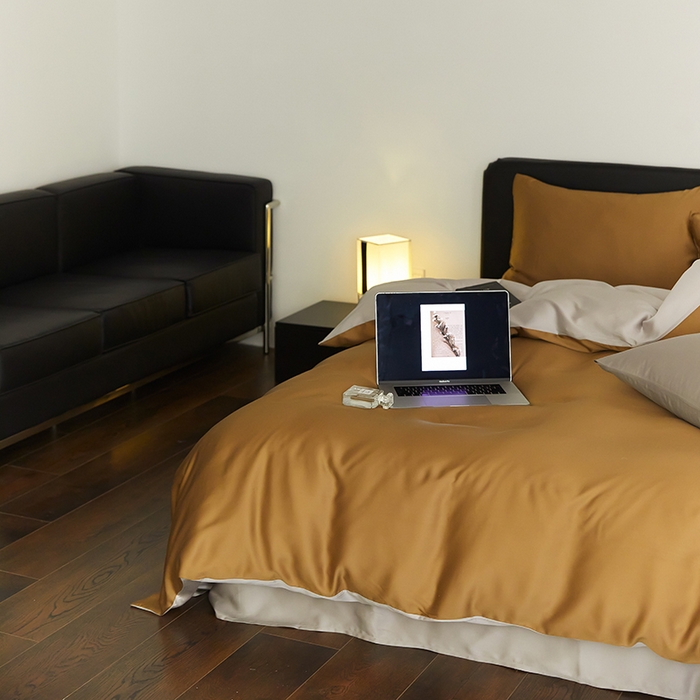 91家纺网 家纺一手货源 找家纺 （总）禾时  2025新款奥地利进口兰精天丝莱赛尔四件套纯色双拼三件套