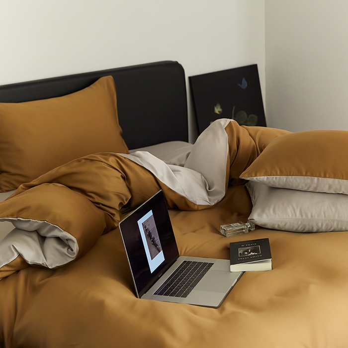 91家纺网 家纺一手货源 找家纺 （总）禾时  2025新款奥地利进口兰精天丝莱赛尔四件套纯色双拼三件套