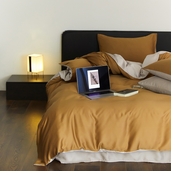 91家纺网 家纺一手货源 找家纺 （总）禾时  2025新款奥地利进口兰精天丝莱赛尔四件套纯色双拼三件套