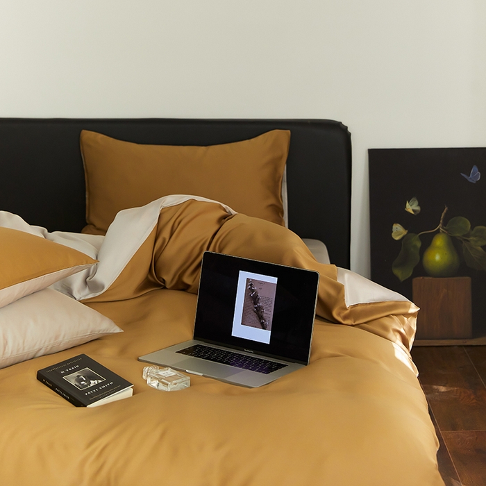 91家纺网 家纺一手货源 找家纺 （总）禾时  2025新款奥地利进口兰精天丝莱赛尔四件套纯色双拼三件套