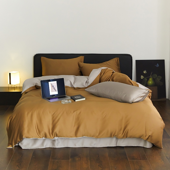 禾时  2025新款奥地利进口兰精天丝莱赛尔四件套纯色双拼三件套 敦煌色-曙光银