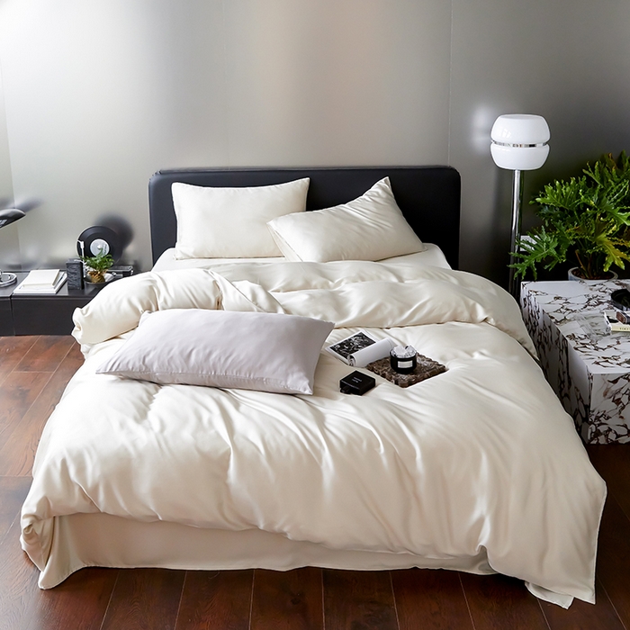 禾时  2025新款奥地利进口兰精天丝莱赛尔四件套纯色双拼三件套 极地白