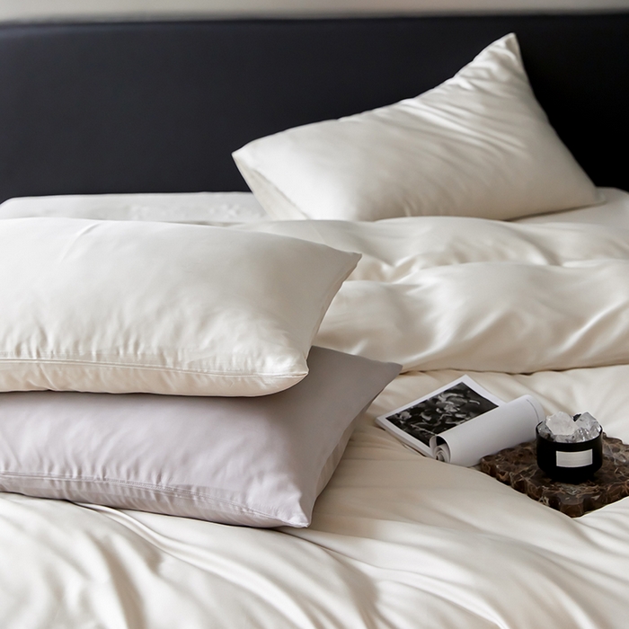 91家纺网 家纺一手货源 找家纺 禾时  2025新款奥地利进口兰精天丝莱赛尔四件套纯色双拼三件套 极地白