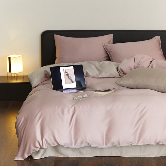 91家纺网 家纺一手货源 找家纺 禾时  2025新款奥地利进口兰精天丝莱赛尔四件套纯色双拼三件套 满天星紫-曙光银