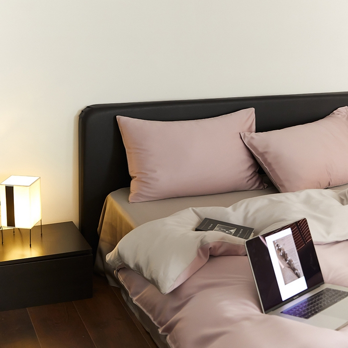 91家纺网 家纺一手货源 找家纺 禾时  2025新款奥地利进口兰精天丝莱赛尔四件套纯色双拼三件套 满天星紫-曙光银