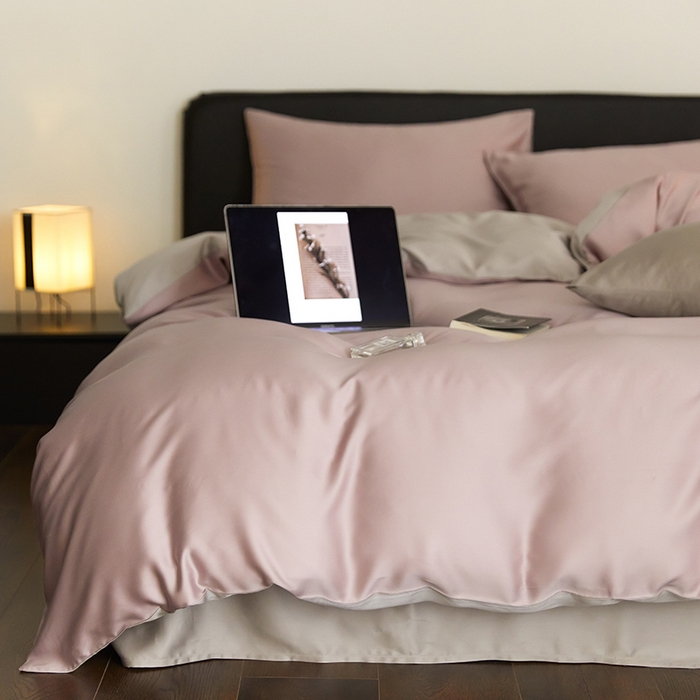 91家纺网 家纺一手货源 找家纺 禾时  2025新款奥地利进口兰精天丝莱赛尔四件套纯色双拼三件套 满天星紫-曙光银