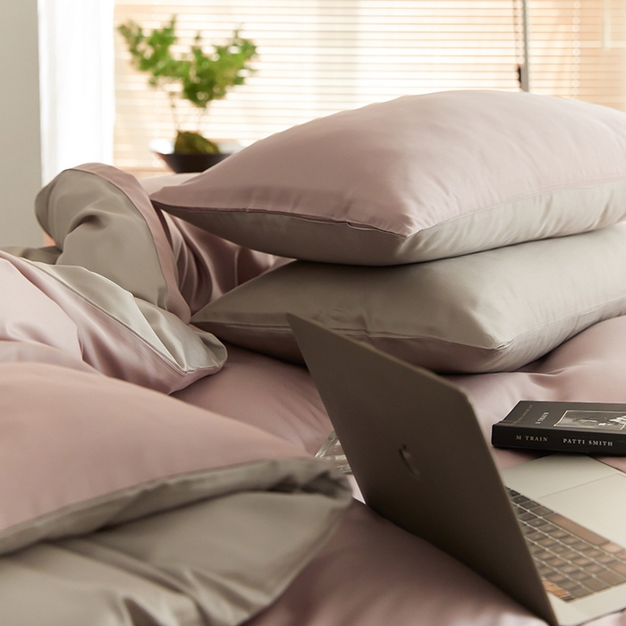 91家纺网 家纺一手货源 找家纺 禾时  2025新款奥地利进口兰精天丝莱赛尔四件套纯色双拼三件套 满天星紫-曙光银