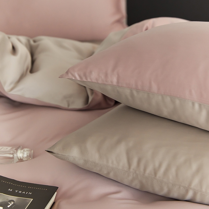 91家纺网 家纺一手货源 找家纺 禾时  2025新款奥地利进口兰精天丝莱赛尔四件套纯色双拼三件套 满天星紫-曙光银