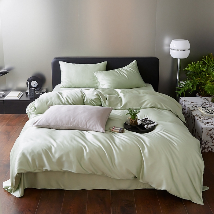 禾时  2025新款奥地利进口兰精天丝莱赛尔四件套纯色双拼三件套 嫩叶绿