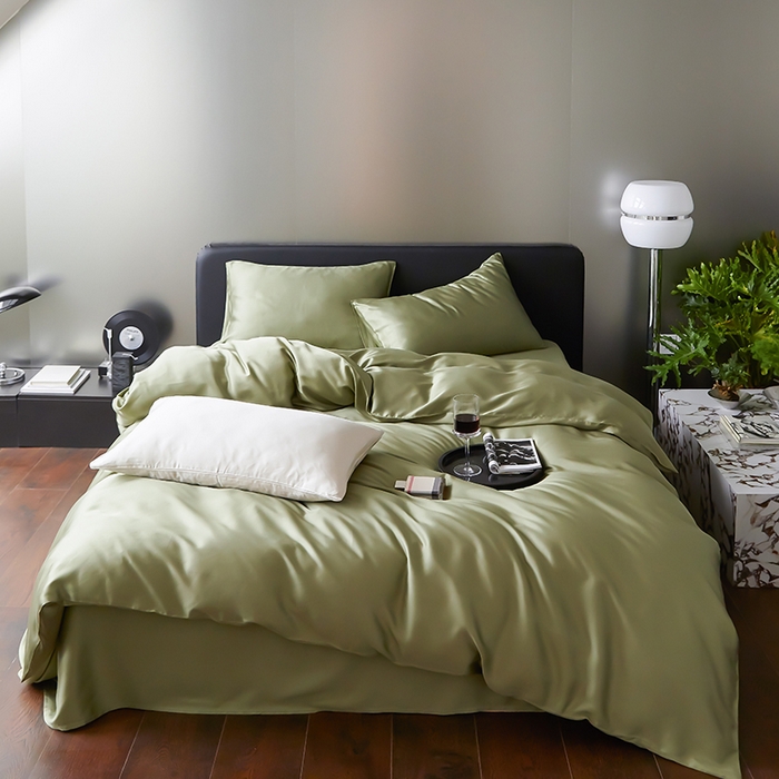 禾时  2025新款奥地利进口兰精天丝莱赛尔四件套纯色双拼三件套 欧芹绿