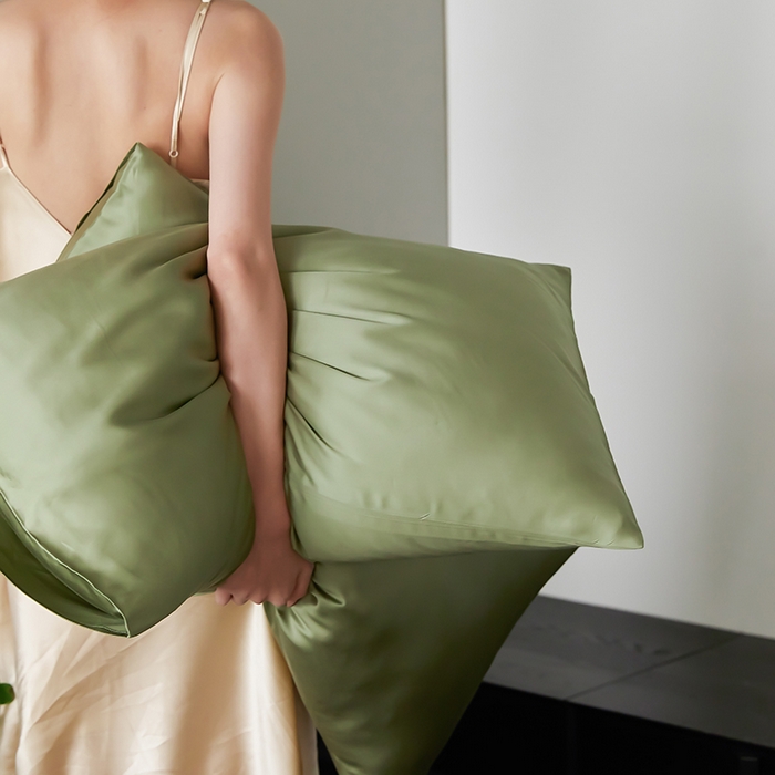 91家纺网 家纺一手货源 找家纺 禾时  2025新款奥地利进口兰精天丝莱赛尔四件套纯色双拼三件套 欧芹绿