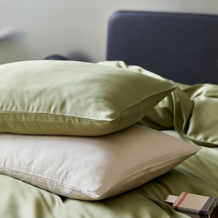 91家纺网 家纺一手货源 找家纺 禾时  2025新款奥地利进口兰精天丝莱赛尔四件套纯色双拼三件套 欧芹绿