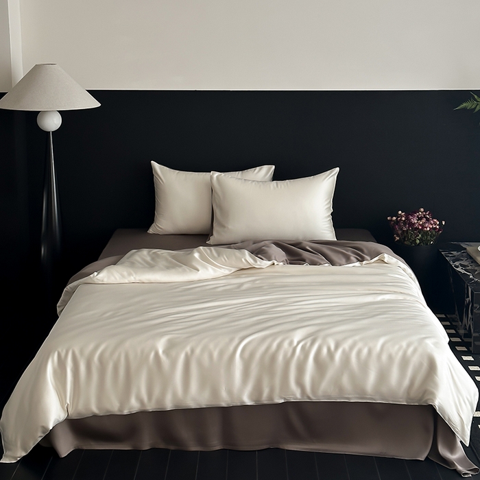 禾时  2025新款奥地利进口兰精天丝莱赛尔四件套纯色双拼三件套 乳蛋白-冷岩灰