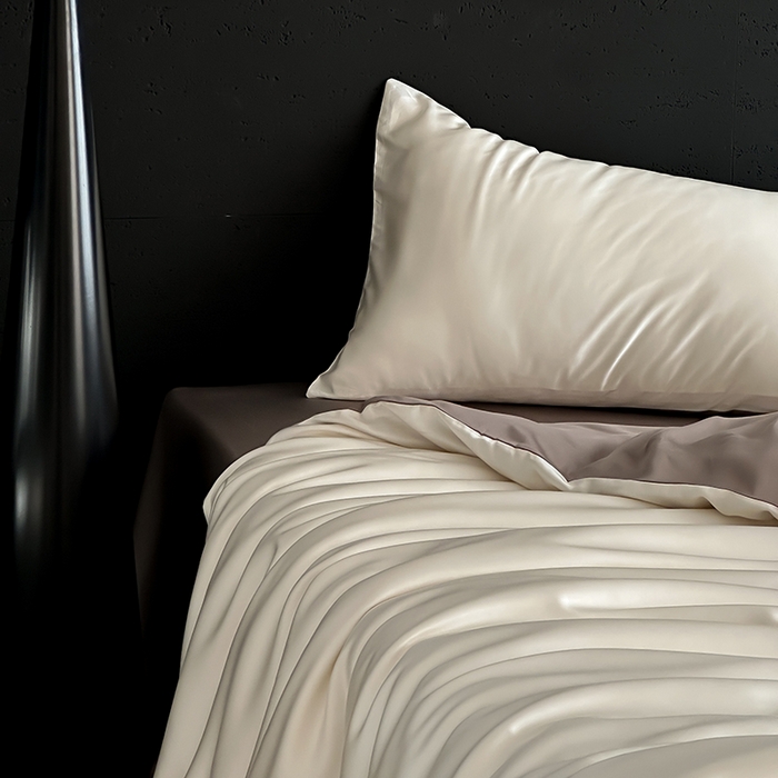 91家纺网 家纺一手货源 找家纺 禾时  2025新款奥地利进口兰精天丝莱赛尔四件套纯色双拼三件套 乳蛋白-冷岩灰