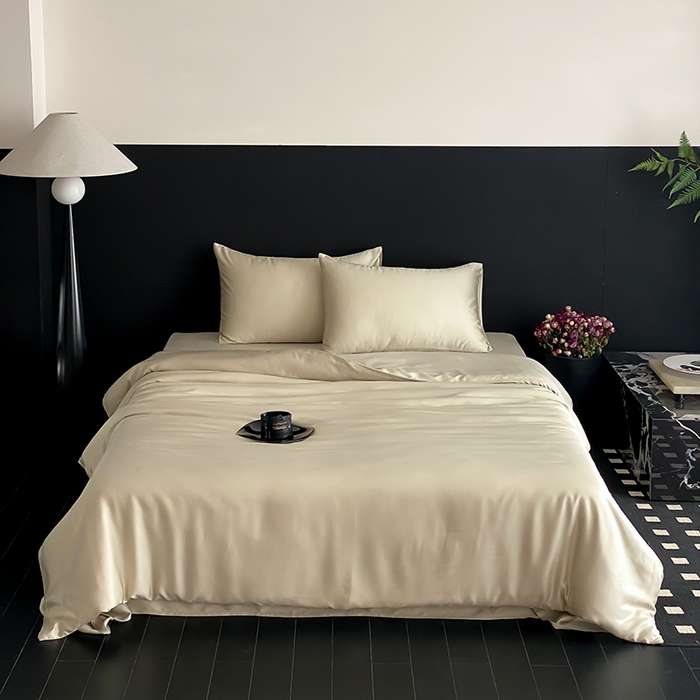 禾时  2025新款奥地利进口兰精天丝莱赛尔四件套纯色双拼三件套 烟轻绿