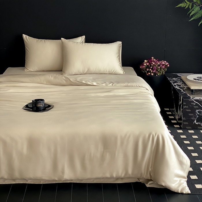 91家纺网 家纺一手货源 找家纺 禾时  2025新款奥地利进口兰精天丝莱赛尔四件套纯色双拼三件套 烟轻绿