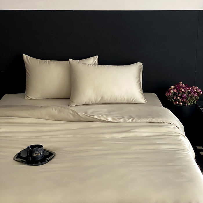 91家纺网 家纺一手货源 找家纺 禾时  2025新款奥地利进口兰精天丝莱赛尔四件套纯色双拼三件套 烟轻绿