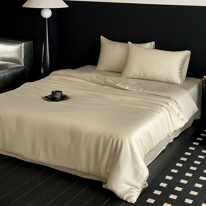 91家纺网 家纺一手货源 找家纺 禾时  2025新款奥地利进口兰精天丝莱赛尔四件套纯色双拼三件套 烟轻绿