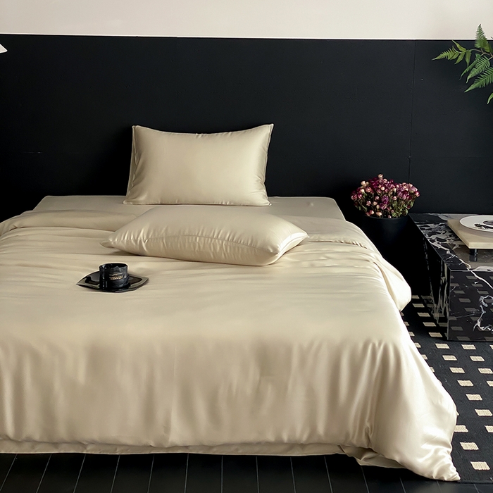 91家纺网 家纺一手货源 找家纺 禾时  2025新款奥地利进口兰精天丝莱赛尔四件套纯色双拼三件套 烟轻绿