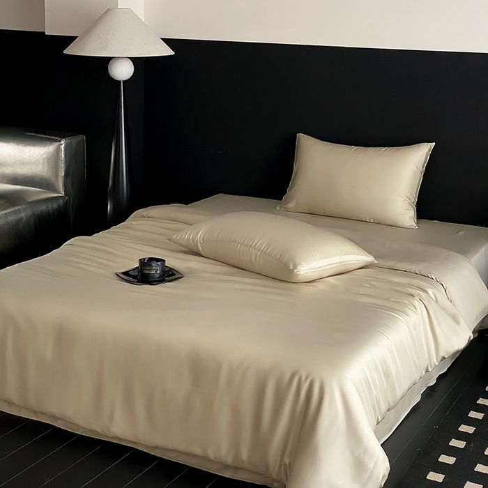 91家纺网 家纺一手货源 找家纺 禾时  2025新款奥地利进口兰精天丝莱赛尔四件套纯色双拼三件套 烟轻绿