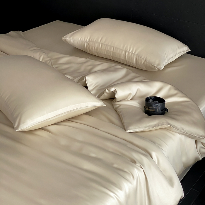 91家纺网 家纺一手货源 找家纺 禾时  2025新款奥地利进口兰精天丝莱赛尔四件套纯色双拼三件套 烟轻绿