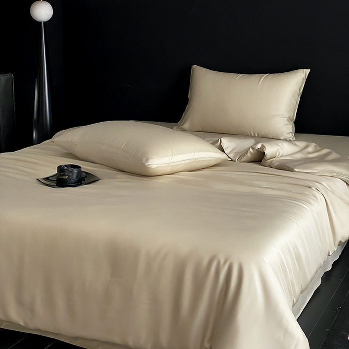 91家纺网 家纺一手货源 找家纺 禾时  2025新款奥地利进口兰精天丝莱赛尔四件套纯色双拼三件套 烟轻绿