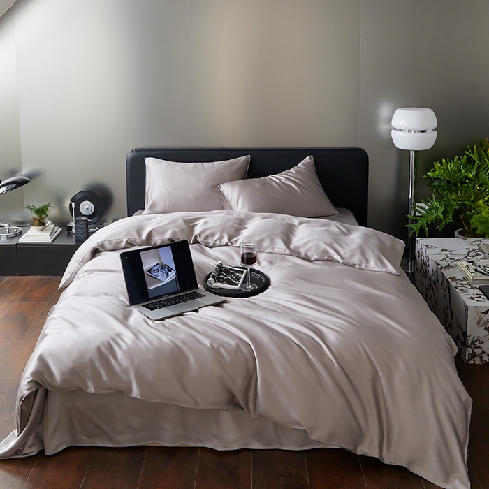 禾时  2025新款奥地利进口兰精天丝莱赛尔四件套纯色双拼三件套 岩石灰