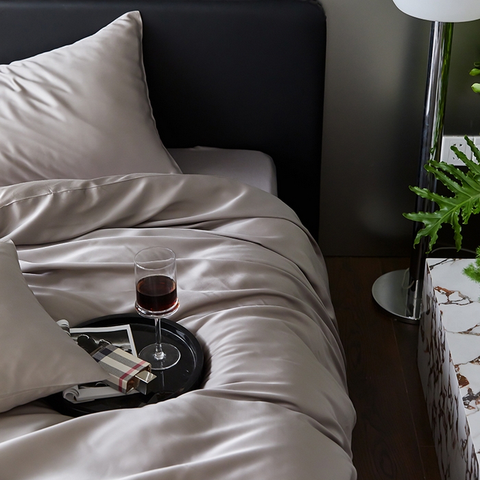 91家纺网 家纺一手货源 找家纺 禾时  2025新款奥地利进口兰精天丝莱赛尔四件套纯色双拼三件套 岩石灰