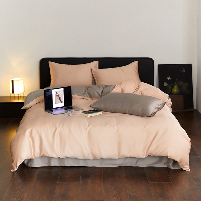 禾时  2025新款奥地利进口兰精天丝莱赛尔四件套纯色双拼三件套 月光色-岩石灰