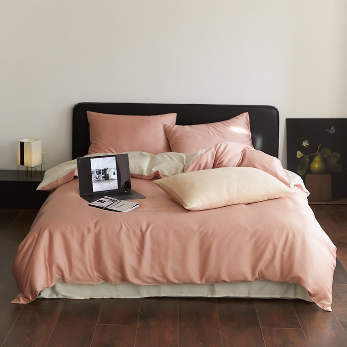 禾时  2025新款奥地利进口兰精天丝莱赛尔四件套纯色双拼三件套 芝芝桃桃-极地白