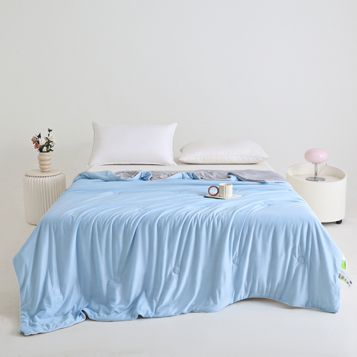 91家纺网 家纺一手货源 找家纺 金帛坊 2025新款凉感丝氨纶夏被夏凉被空调被 蓝拼灰