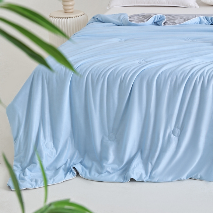 91家纺网 家纺一手货源 找家纺 金帛坊 2025新款凉感丝氨纶夏被夏凉被空调被 蓝拼灰