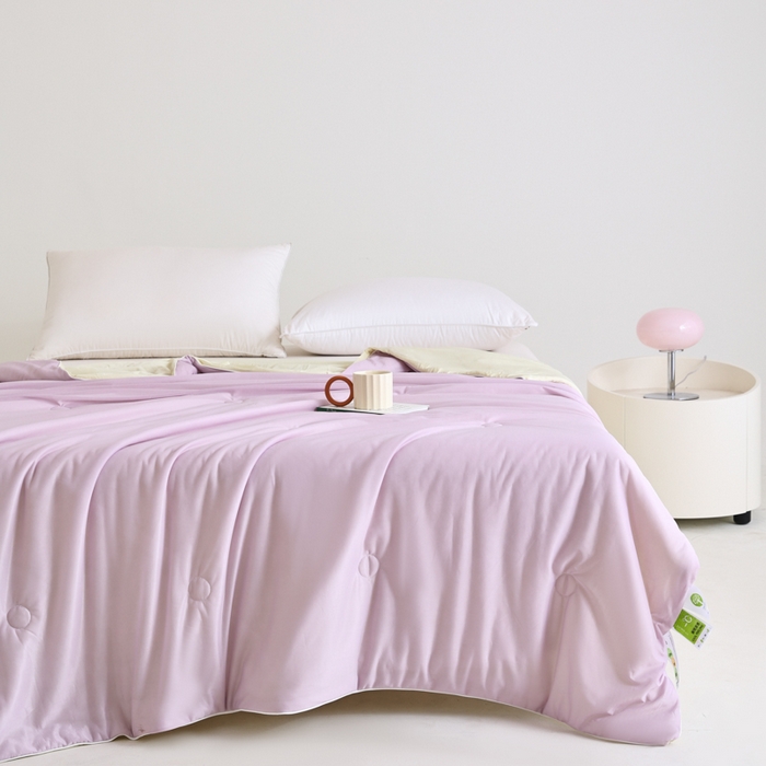 91家纺网 家纺一手货源 找家纺 金帛坊 2025新款凉感丝氨纶夏被夏凉被空调被 紫拼米黄