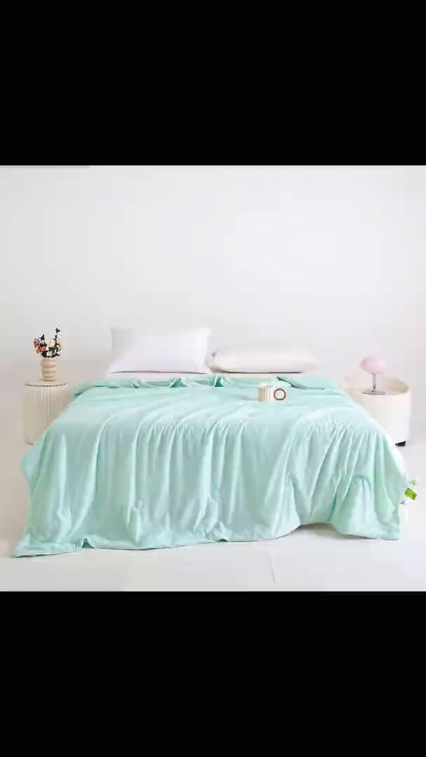 91家纺网 家纺一手货源 找家纺 金帛坊 2025新款凉感丝氨纶夏被夏凉被空调被 绿拼米黄