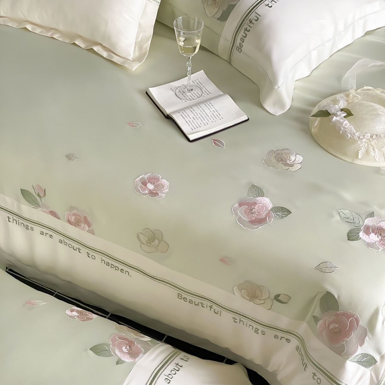 91家纺网 家纺一手货源 找家纺 MIU缪家居 2025新款60支兰精天丝四件套 沁山茶-半夏绿