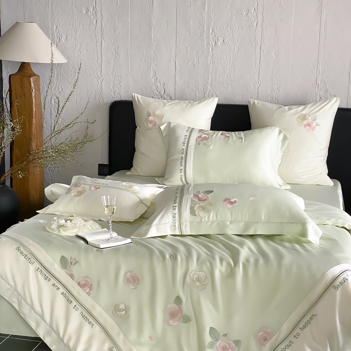 91家纺网 家纺一手货源 找家纺 MIU缪家居 2025新款60支兰精天丝四件套 沁山茶-半夏绿