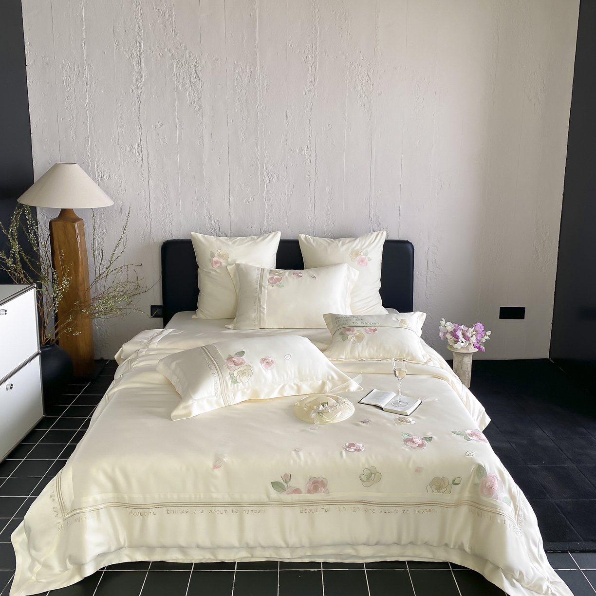 91家纺网 家纺一手货源 找家纺 MIU缪家居 2025新款60支兰精天丝四件套 沁山茶-清雅白