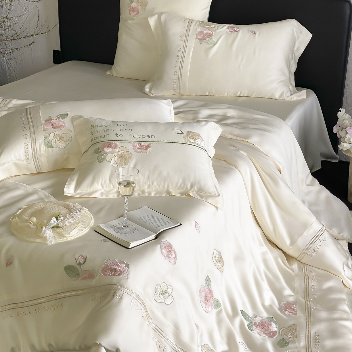 91家纺网 家纺一手货源 找家纺 MIU缪家居 2025新款60支兰精天丝四件套 沁山茶-清雅白