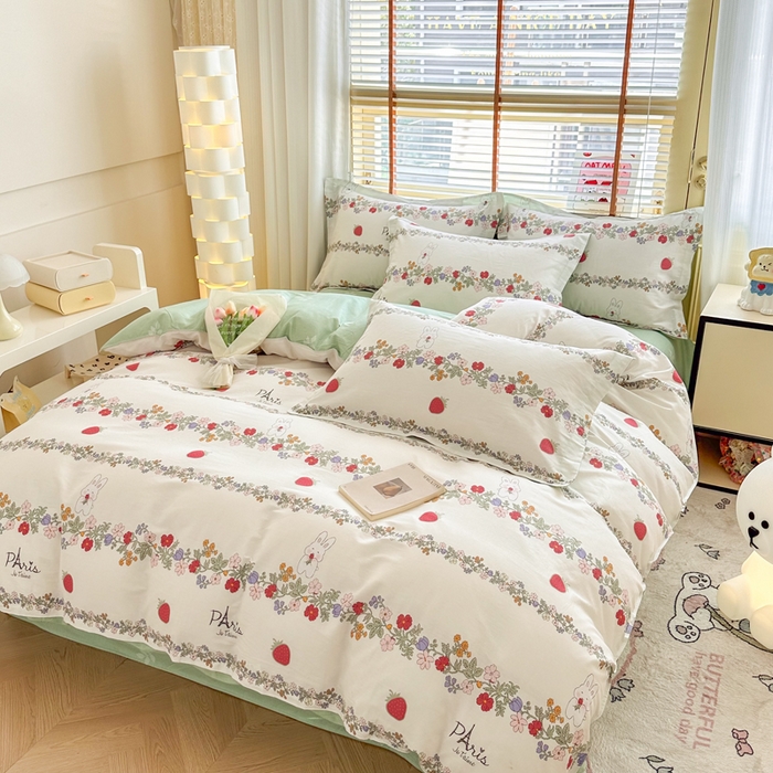 91家纺网 家纺一手货源 找家纺  （提供买家秀 爆款花型 不断货）2025新款单被套全棉印花单被套小清新简约系列单被套 草莓兔