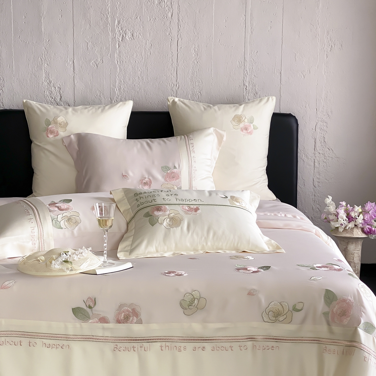 91家纺网 家纺一手货源 找家纺 MIU缪家居 2025新款60支兰精天丝四件套 沁山茶-山茶粉