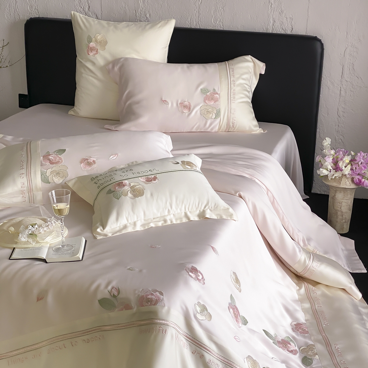 91家纺网 家纺一手货源 找家纺 MIU缪家居 2025新款60支兰精天丝四件套 沁山茶-山茶粉