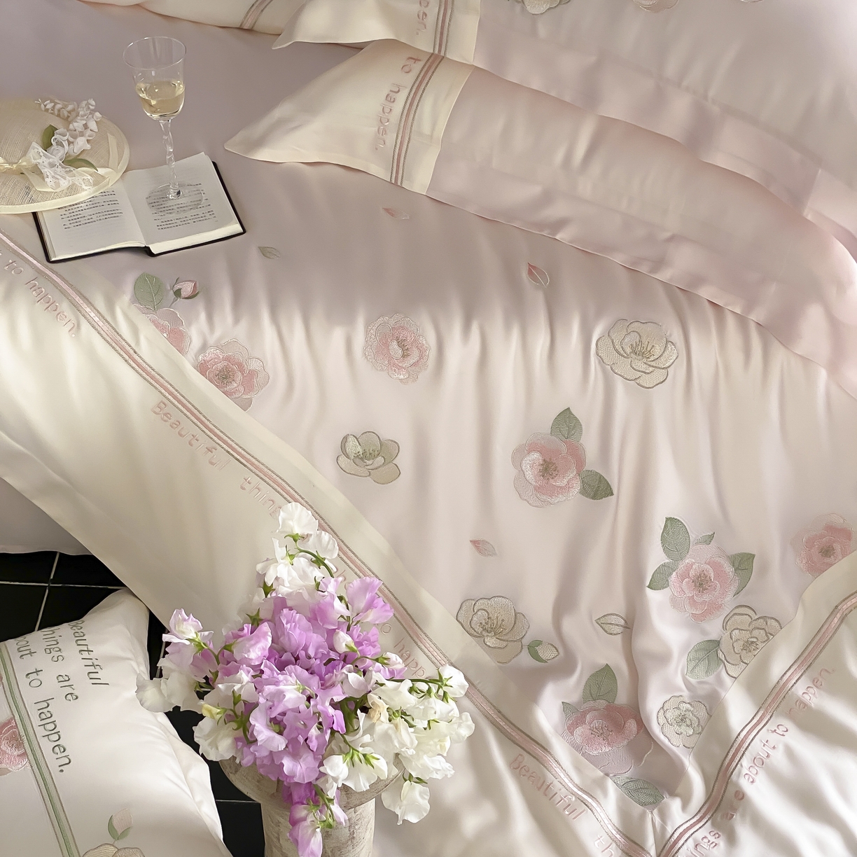 91家纺网 家纺一手货源 找家纺 MIU缪家居 2025新款60支兰精天丝四件套 沁山茶-山茶粉