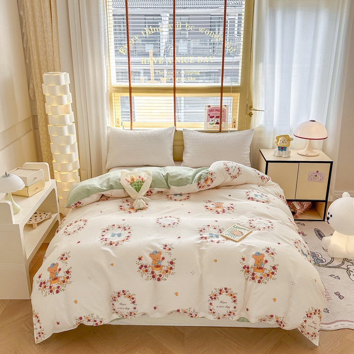 91家纺网 家纺一手货源 找家纺  （提供买家秀 爆款花型 不断货）2025新款单被套全棉印花单被套小清新简约系列单被套 花园熊